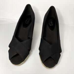 CHAPS Canvas Espadrille Wedge Womens Size 9 1/2 Black Summer Minimalist Sandal